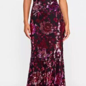 City Studio Juniors' Sequin Embellished V-Neck Sleeveless Gown Red Magenta 5/6
